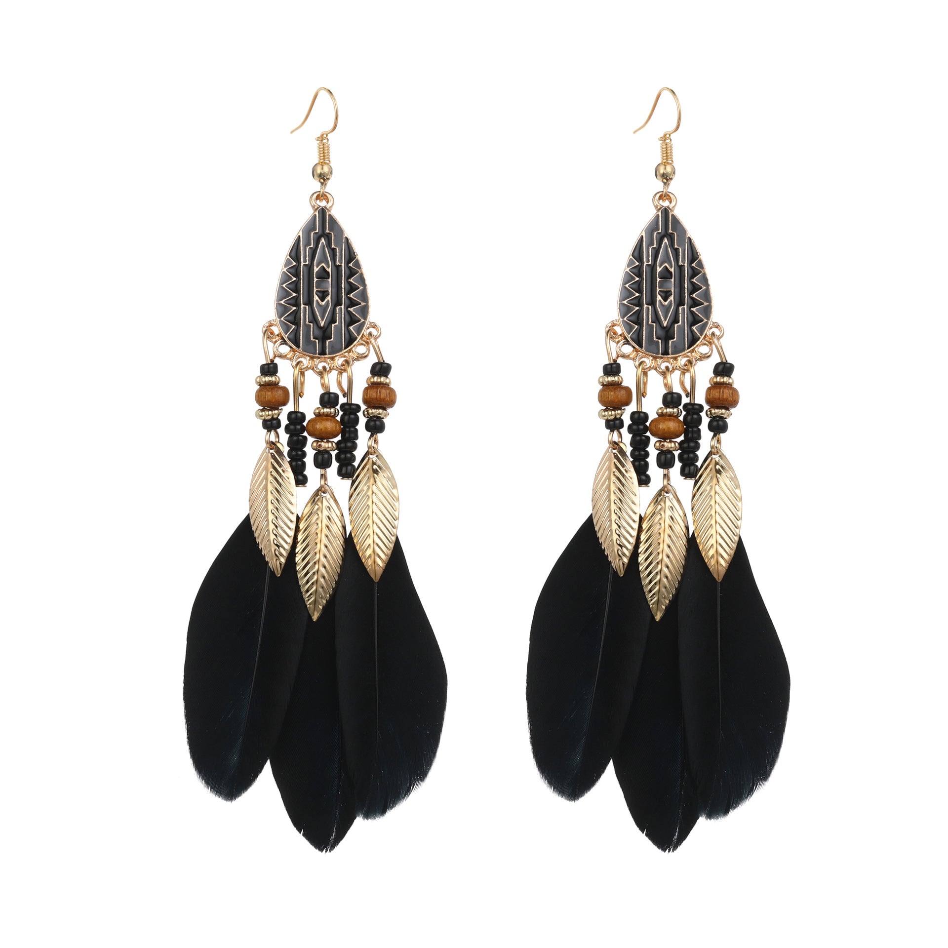 Wholesale Drop Shape Feather Alloy Earrings